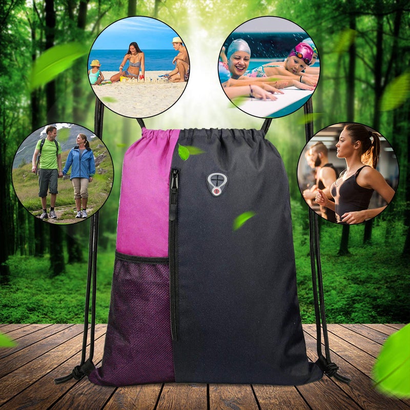 BeeGreen Sports Bag Drawstring Backpack With Water Bottle Pocket &Front Zippered Pocket Large String Bag Pack For Men Women - Image 5